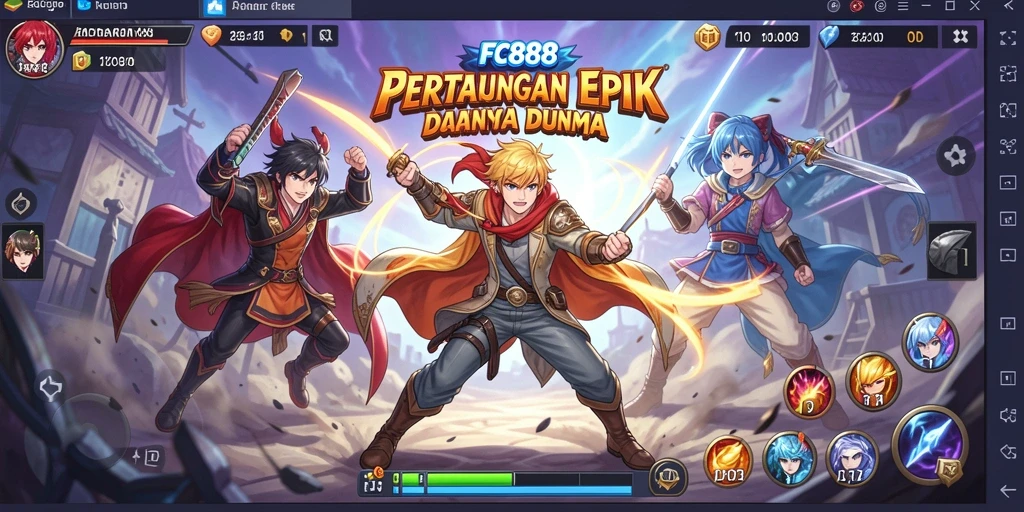 Tangkapan layar utama FC888 menampilkan aksi pertarungan karakter Anime.