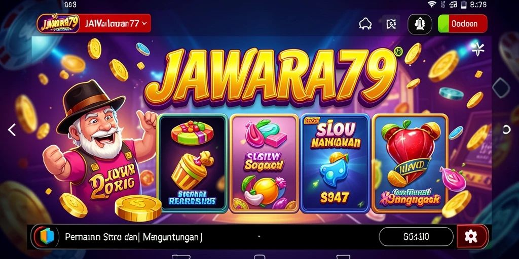 Tampilan gameplay seru di JAWARA79 dengan gulungan berputar.
