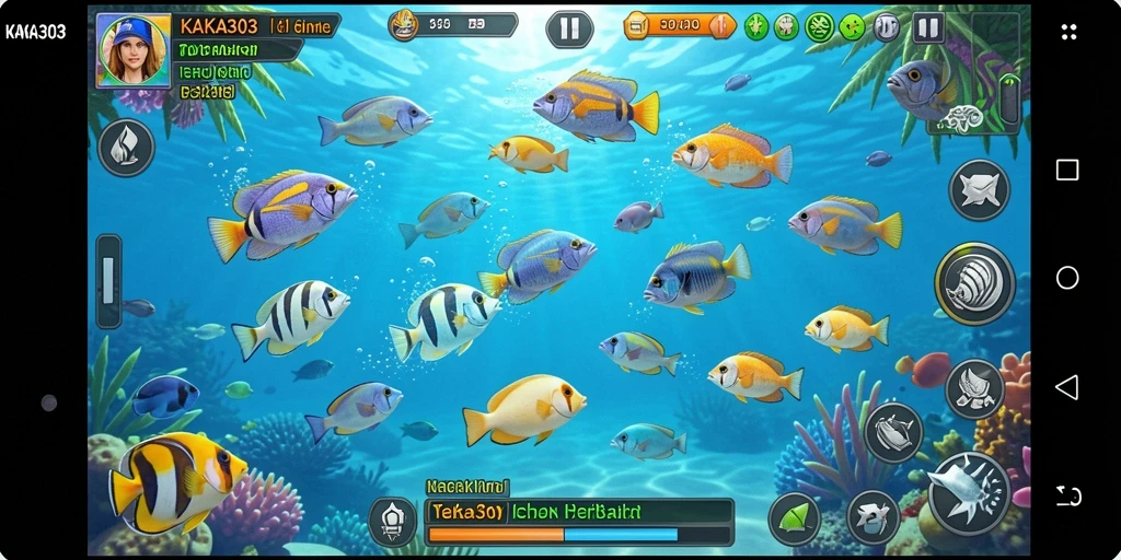 Tampilan gameplay KAKA303 saat menembak ikan.