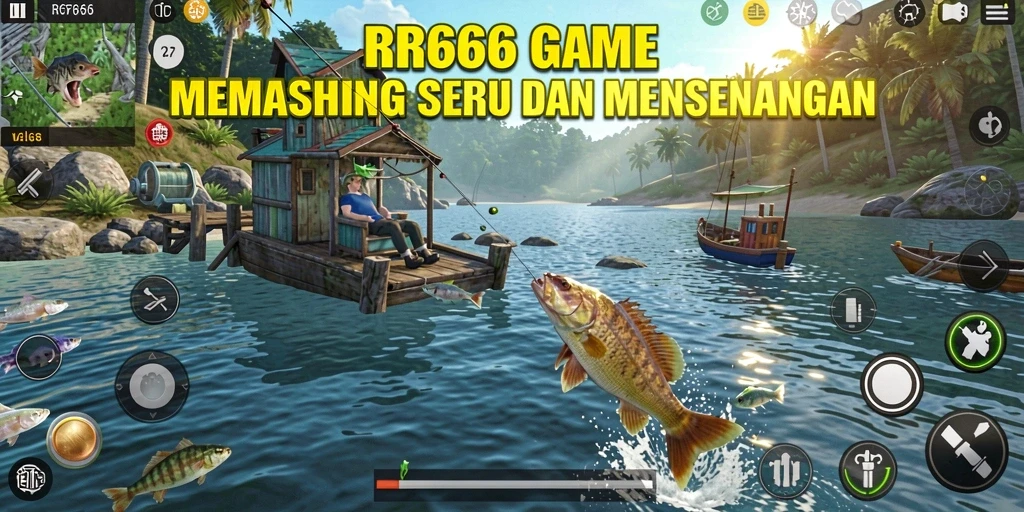 Screenshot gameplay RR666 yang menunjukkan aksi memancing seru.
