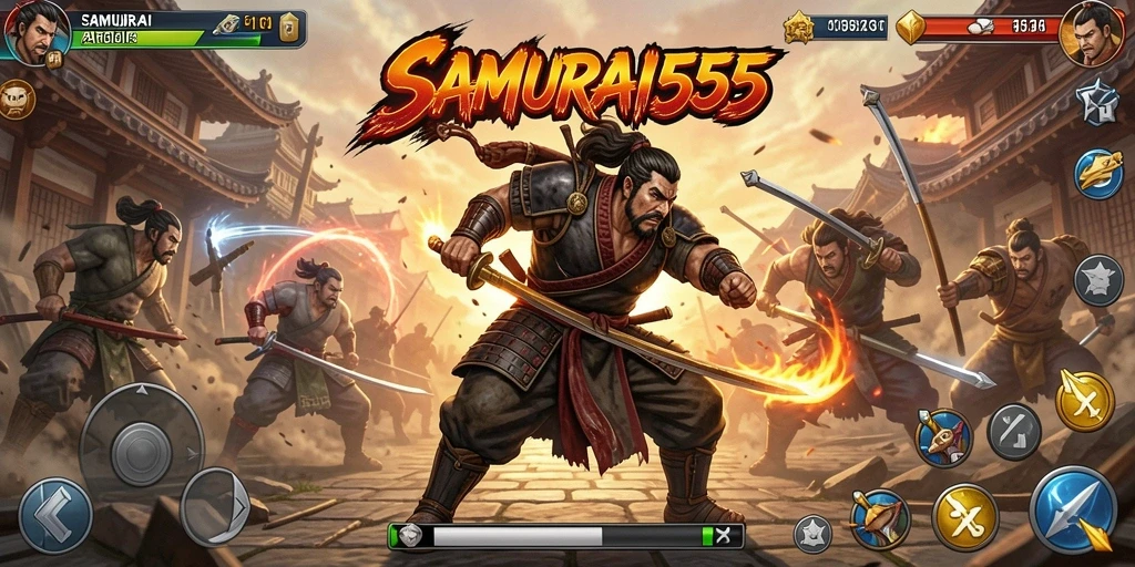 Tampilan gameplay SAMURAI555 yang mendebarkan dengan aksi samurai.