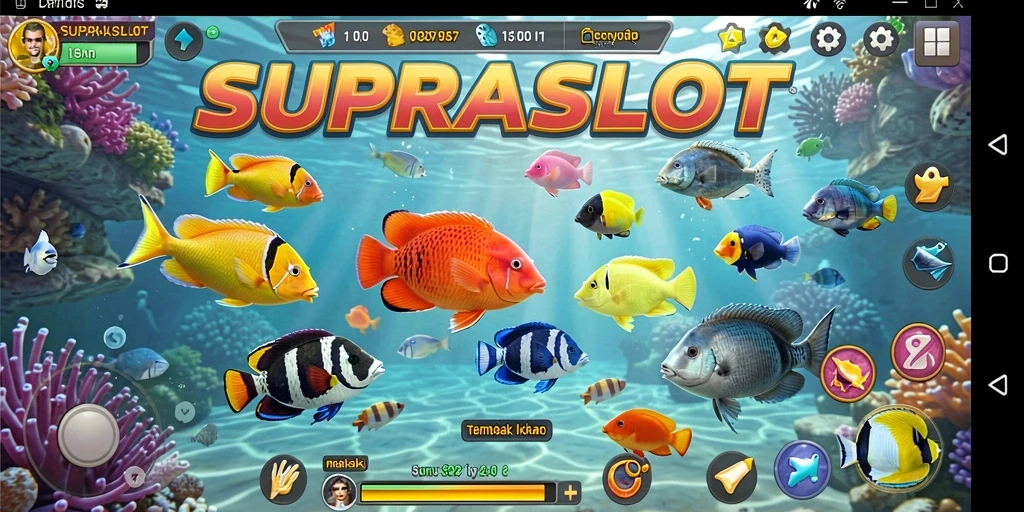 Tampilan gameplay seru dari SUPRASLOT saat menembak ikan.