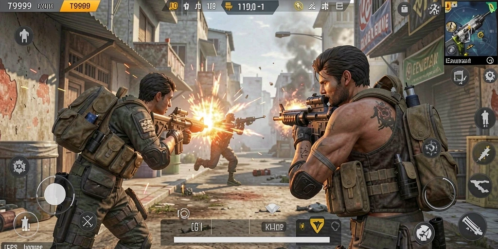 Gameplay seru dalam T9999, pertarungan FPS yang mendebarkan.