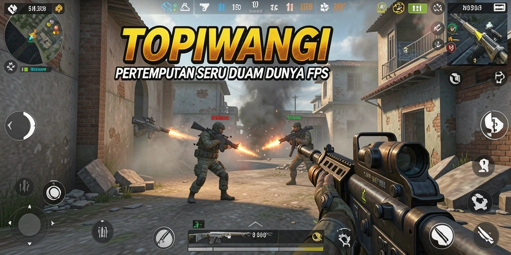 Screenshot gameplay TOPIWANGI menampilkan aksi tembak-menembak intens.