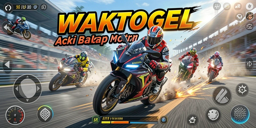 Tampilan gameplay WAKTOGEL yang menegangkan saat balapan motor.