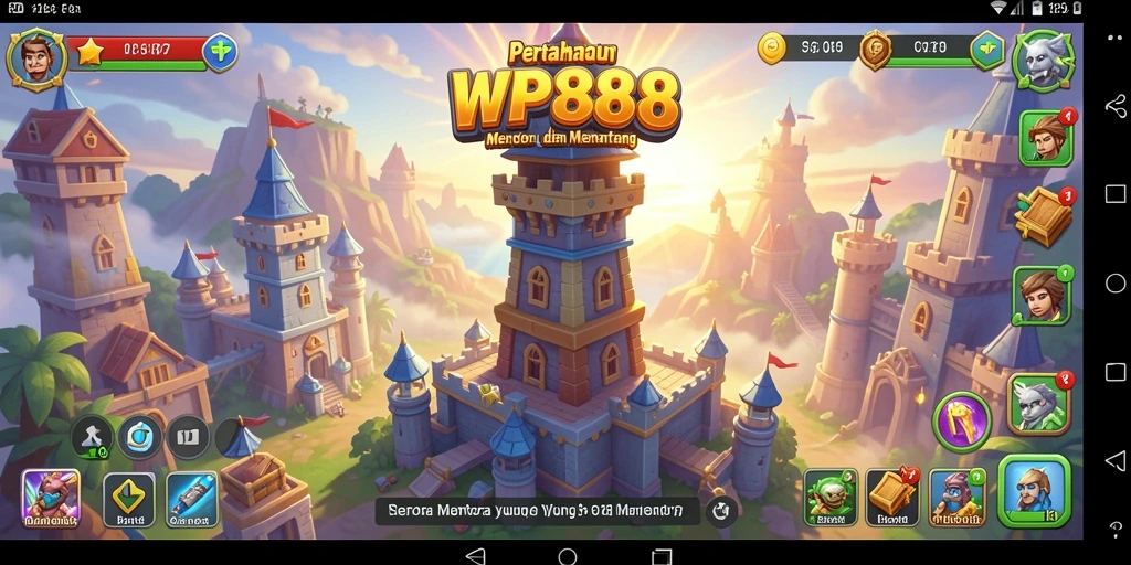 Screenshot gameplay WP888 menampilkan pertahanan menara yang menegangkan dan seru.