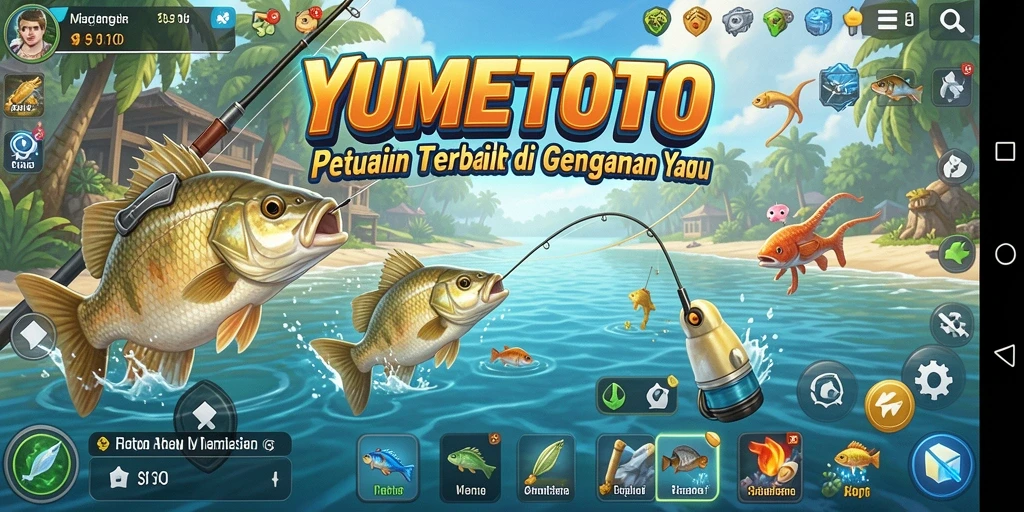 Screenshot gameplay YUMETOTO saat menangkap ikan di lautan.